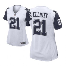 Femmes Dallas Cowboys # 21 Ezekiel Elliott Alternate Jeu Blanc Maillot