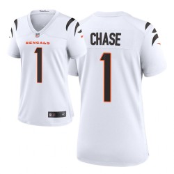 Cincinnati Bengals # 1 Ja'Marr Chase 2021 NFL PROJET DELMES Jeu Maillot - Blanc