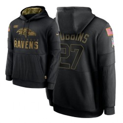 Baltimore Ravens pour hommes ^ 27 J.K.Dobbins Noir Salute to Service Swein Performing Performing Pullover Hoodie