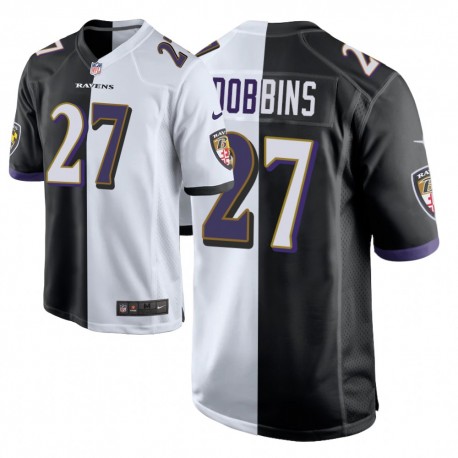 Baltimore Ravens # 27 J.K.Dobbins Split Noir Blanc Game Maillot