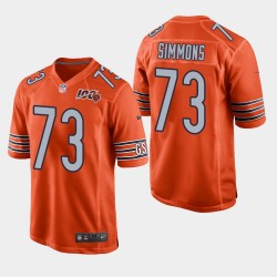 NFL Draft Chicago Bears 73 Lachavious Simmons 100ème saison Jersey hommes - Orange