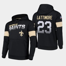 Hommes New Orleans Saints 23 Marshon Lattimore 100e saison Sideline équipe Logo Sweat à capuche - Noir